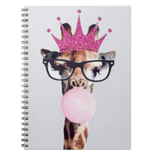 Carnet Princesse Giraffe soufflant rose bulle gomme