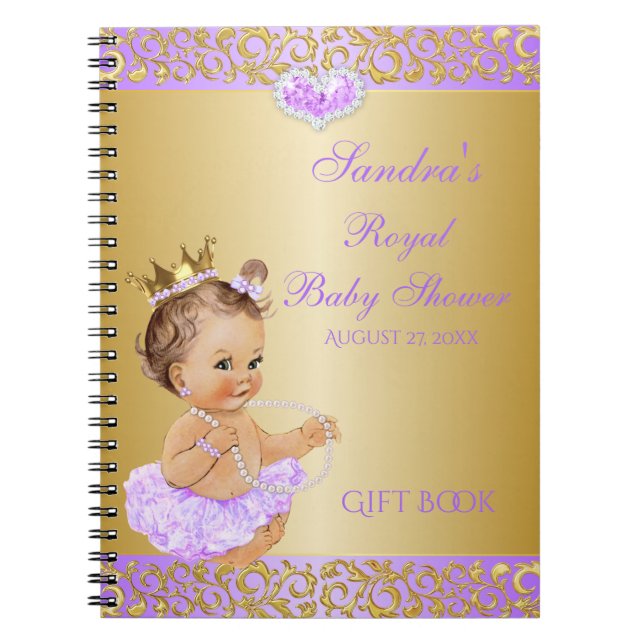 Carnet Princesse Lilas Lavande Or Cadeau Invité (Devant)