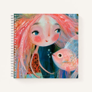 Carnet Princesse sirène avec amie poisson rose