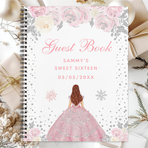 Carnet Princesse Sweet Sixteen Cheveux Bruns Hiver Rose