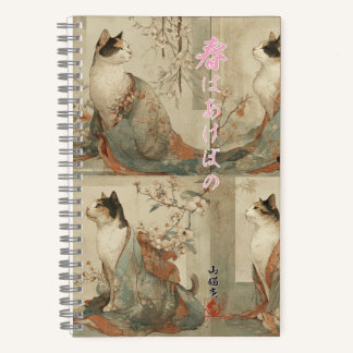 Carnet "Printemps à l'aube" Chat japonais en kimono Art