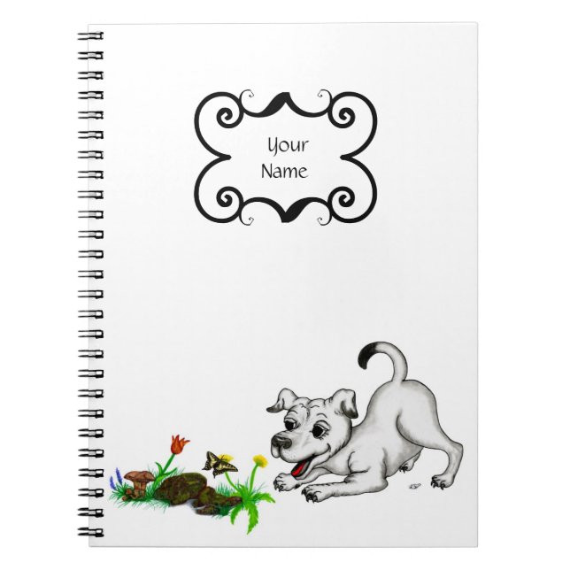 Carnet Printemps éveillé, chiot avec papillon (Devant)