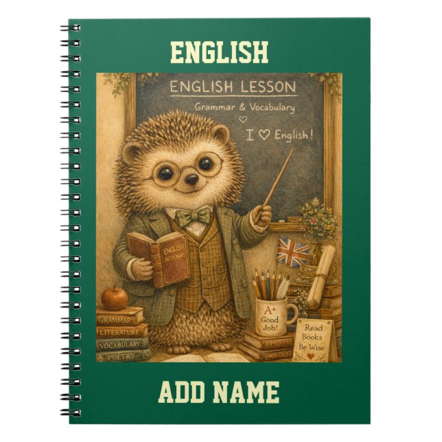 Carnet Professeur d'anglais Hérisson Vintage (Devant)