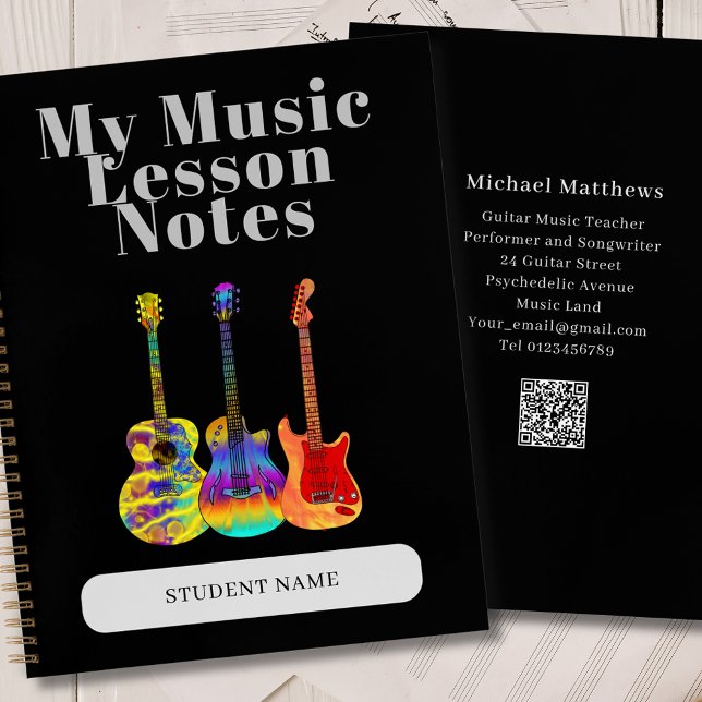 Carnet Professeur de Guitare Leçon de Musique Personnalis (Guitar teacher music lessons custom student notebook For musical instrument lesson notes)