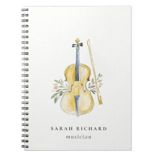 Carnet Professeur de musique violon élégant aquarelle