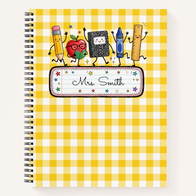 Carnet Professeur Gingham Or Personnalisé (Devant)
