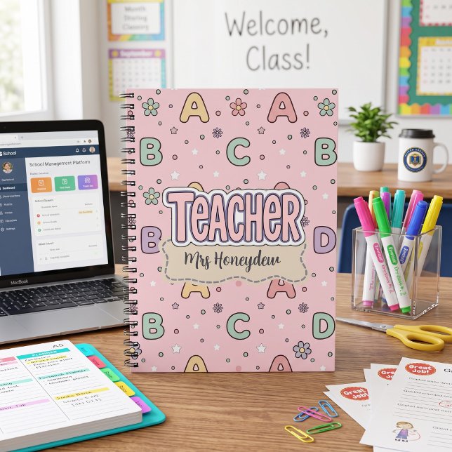 Carnet Professeur lettres roses  motif scolaire  (Créateur téléchargé)