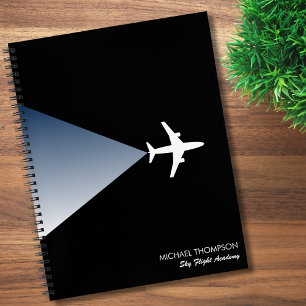Carnet Professionnel Aviation Moderne Élégant Noir Blanc