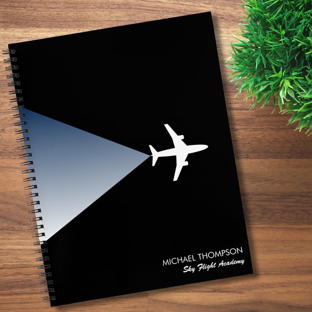 Carnet Professionnel Aviation Moderne Élégant Noir Blanc (Créateur téléchargé)