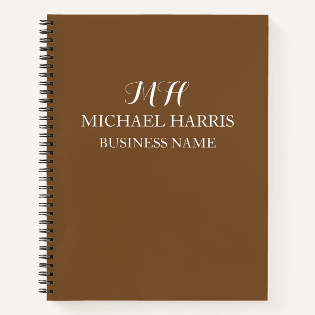 Carnet Professionnel Marron Monogramme Initial Affaires (Devant)