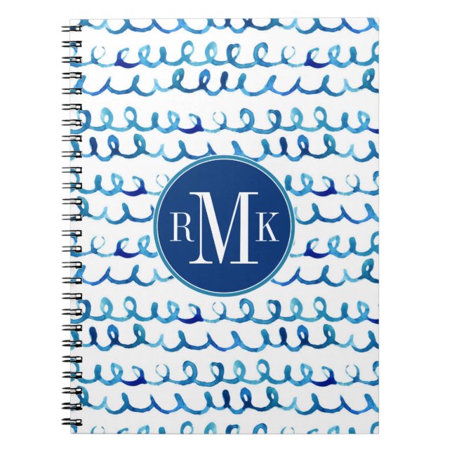 Carnet Profil onduleux d'aquarelle bleue peinte à la main (Devant)