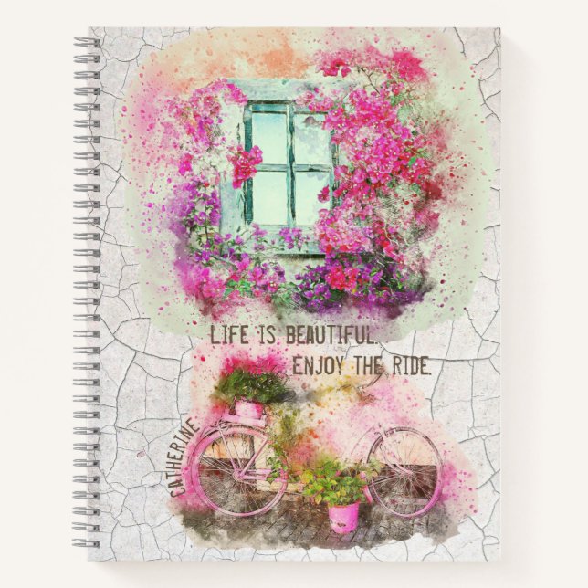 Carnet Profitez De La Promenade | Vélo Aquarelle Avec Fle (Devant)