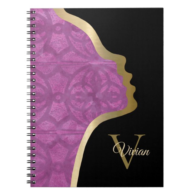 Carnet Profond Orchidée Violet Visage Noir Et Or (Devant)