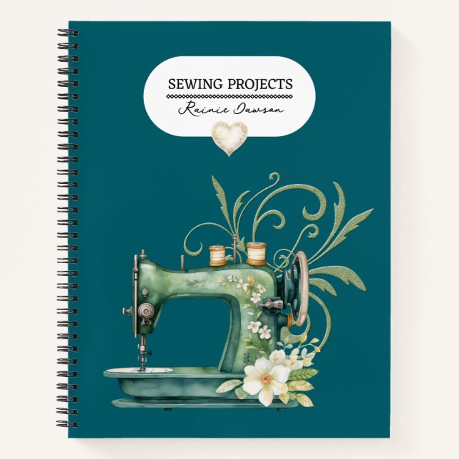 Carnet Projets de couture Classeur Turquoise Bleu Vintage (Devant)