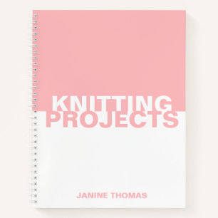 Carnet Projets minimalistes de Tricot de nom blanc rose f