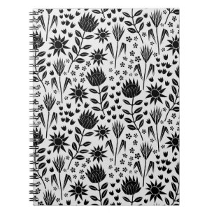 Carnet Protea Floral Block Imprimer Millefleur noir blanc