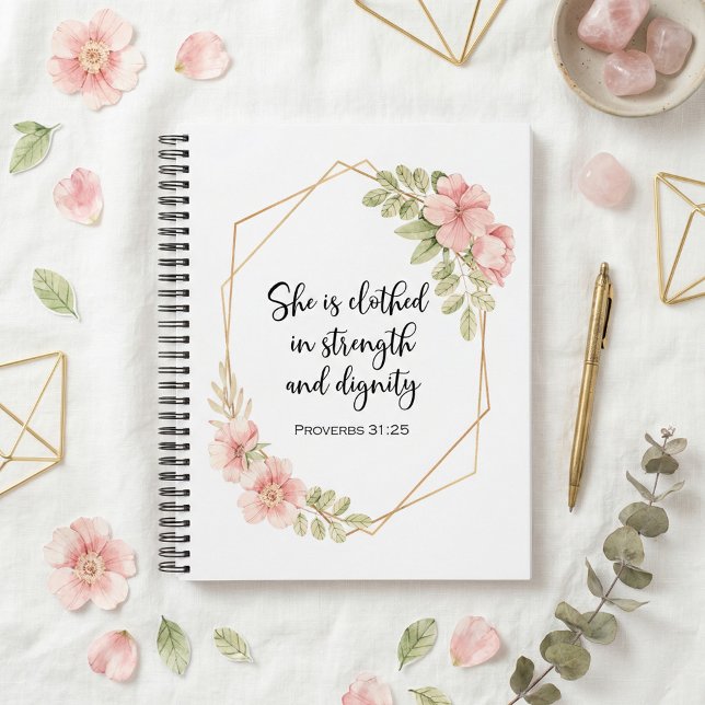Carnet Proverbes 31:25 Force et Dignité Floral (Créateur téléchargé)