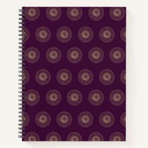 Carnet Prune   Médaillons de fleurs de zinnia dorées