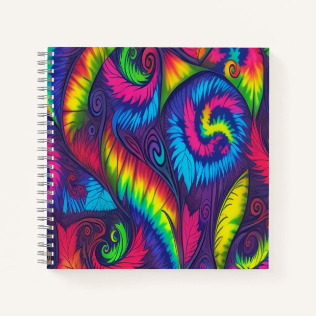 Carnet Psychedelic Tie Dye Rainbow Leaves Vibrant Spiral  (Devant)