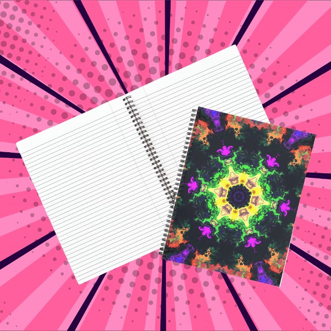 Carnet Psychédélique Mandala Flower vert violet et jaune (Créateur téléchargé)