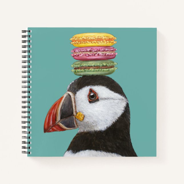 Carnet Puffin avec ordinateur portable macarons (Devant)