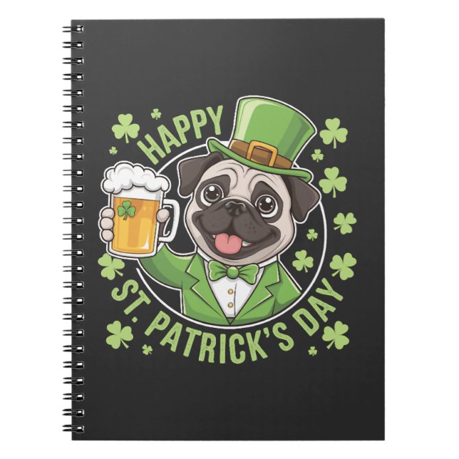 Carnet Pug amusant de la Saint-Patrick avec chope de bièr (Devant)