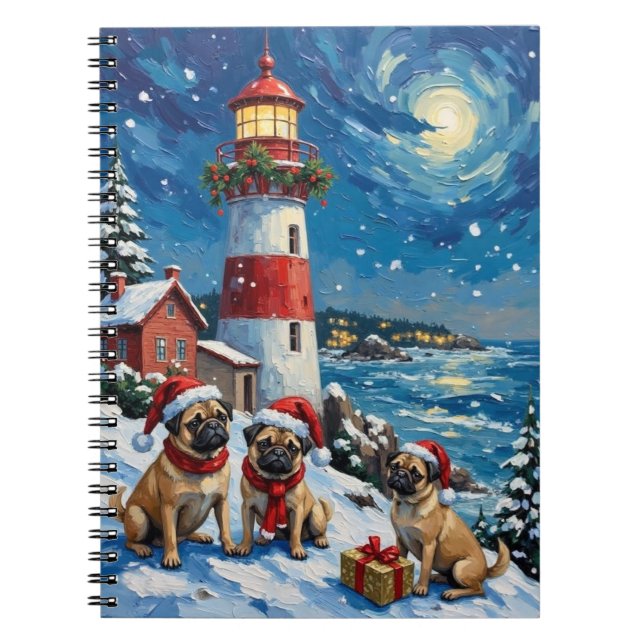 Carnet Pug Christmas Lighthouse Holiday (Devant)