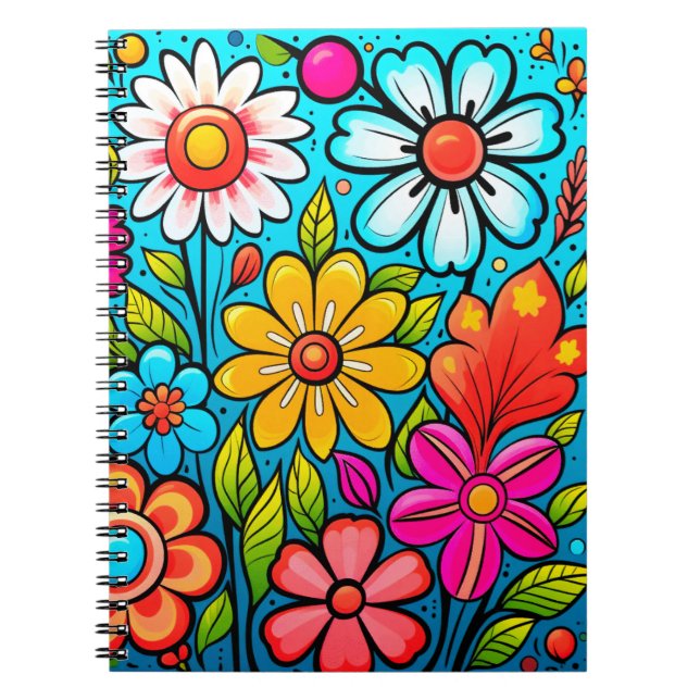 Carnet Puissance de fleur hippie de printemps rétro (Devant)