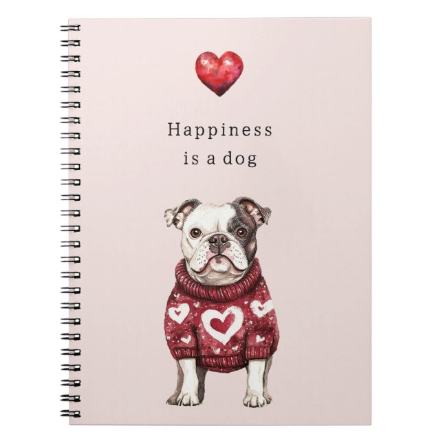 Carnet Pullover rouge coeurs blancs Le bonheur est un chi (Devant)