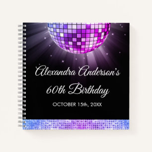 Carnet Purple 60th Birthday 70's Disco Ball Guest Book
