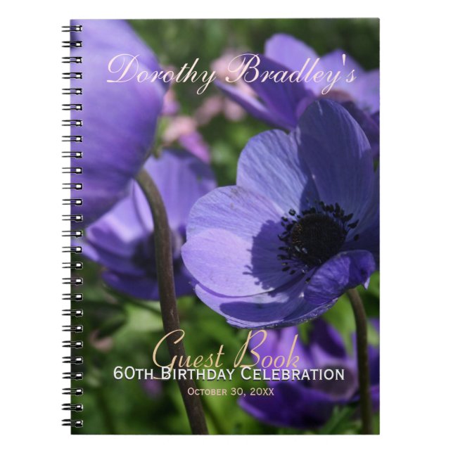 Carnet Purple Anemone 60th Birthday Party Guest Book (Devant)