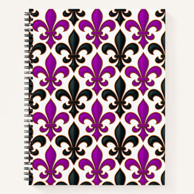 Carnet Purple Black Baroque Fleur-de-lis Pattern Design  (Devant)