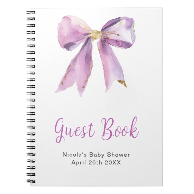 Carnet Purple Coquette Bow Baby Shower Guest Book (Devant)