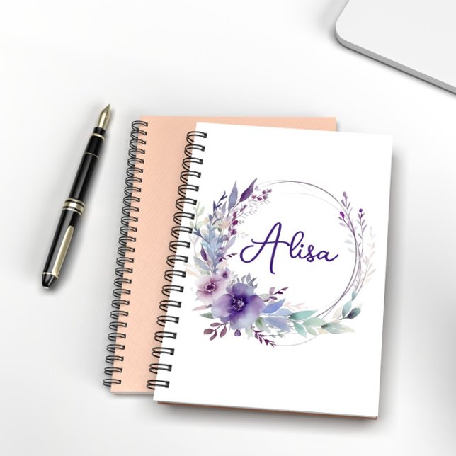 Carnet Purple Elegant Fleur sauvage Boho Aquarelle (Créateur téléchargé)