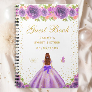 Carnet Purple Floral Brown cheveux Princess Sweet sixteen