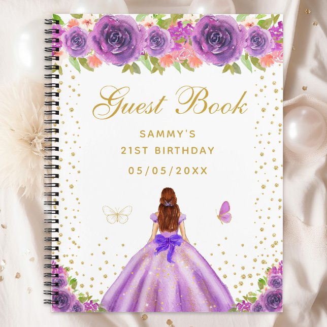 Carnet Purple Floral Brown Hair Princess Guest Book (Créateur téléchargé)