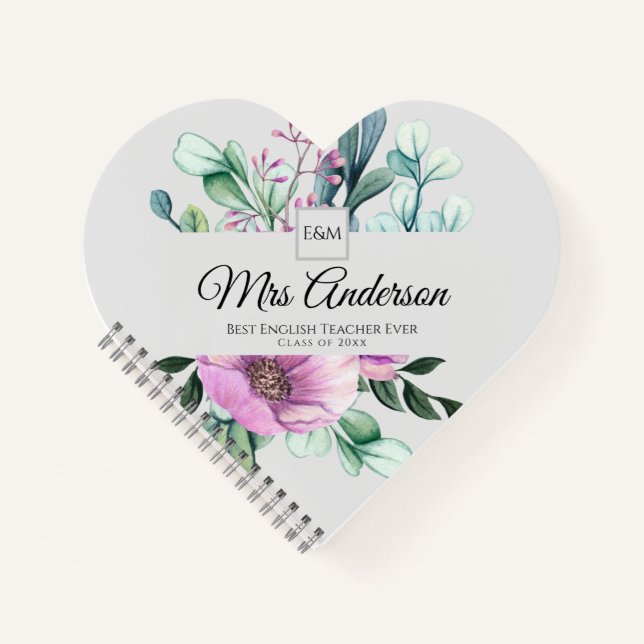 Carnet Purple Floral ENSEIGNANT Cadeau - Ajouter le nom d (Devant)