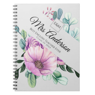 Carnet Purple Floral ENSEIGNANT Cadeau - Ajouter le nom d