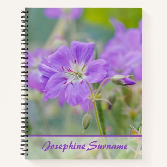 Carnet Purple Geranium Fleur sauvage Photo Nom personnali (Devant)