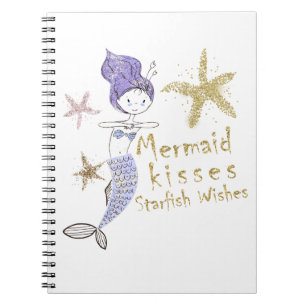 Carnet Purple Gold Glitter Mermaid Wishes Starfish Kisses