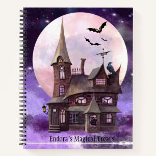Carnet Purple Halloween Old House Bats Pleine lune Recett