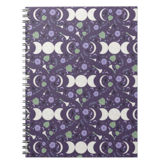 Carnet Purple Moon Phase Floral Pattern Spiral Notebook