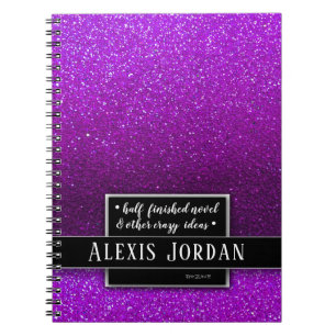 Carnet Purple Ombre Glitter Sparkles Black White Monogram