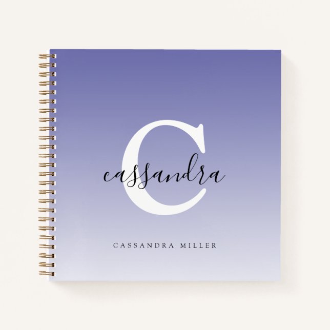 Carnet Purple Ombre Moderne Monogramme Nom Du Script (Devant)