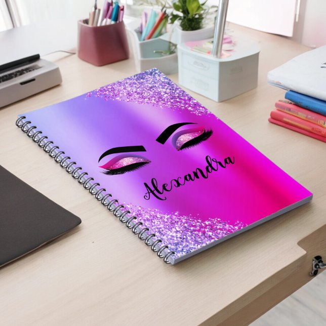 Carnet Purple Pink Monogram Glitter Eyelashes (Créateur téléchargé)