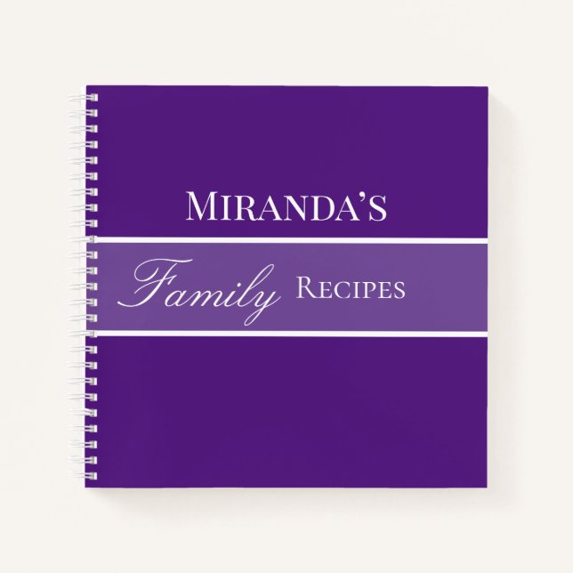 Carnet Purple Votre Nom Famille Recettes Script Typograph (Devant)
