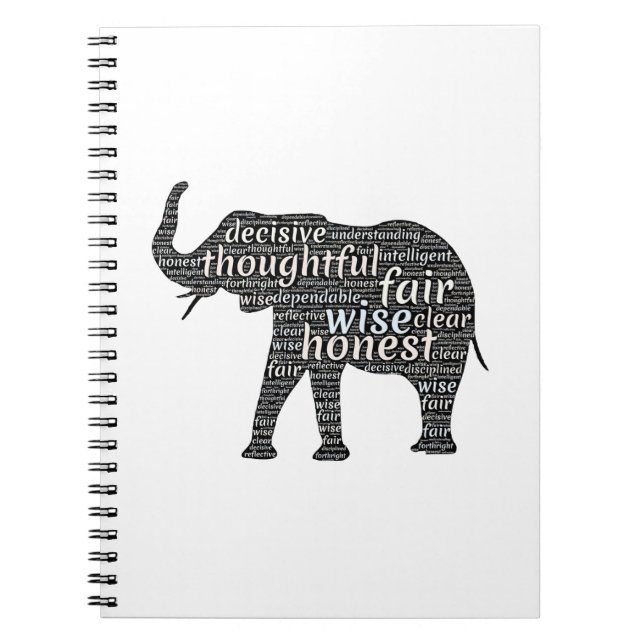 Carnet Qualités d'un nuage de mots d'éléphant (Devant)