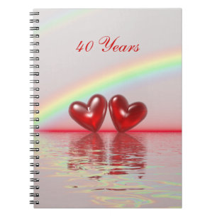 Carnet quarantième Coeurs de rubis d'anniversaire