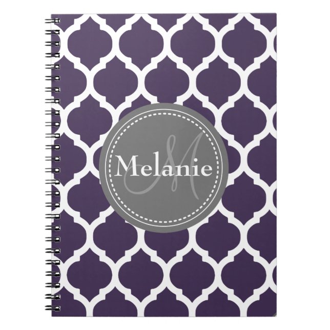 Carnet Quatrefoil violet et gris monogramme (Devant)