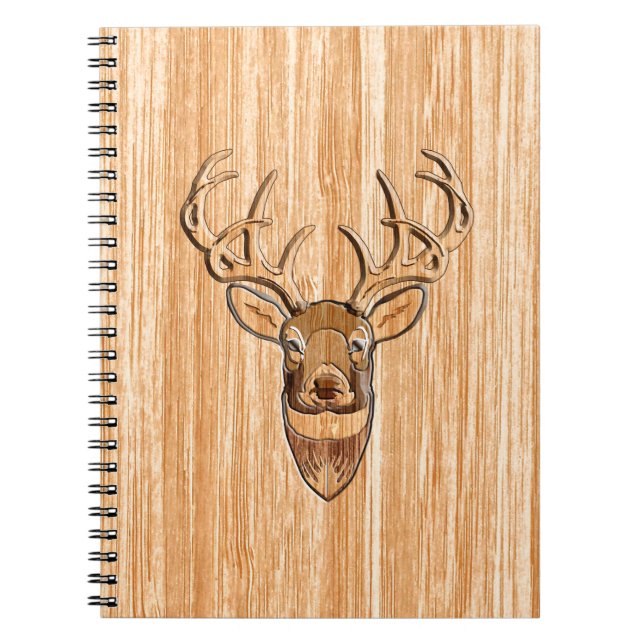 Carnet Queue blanche Buck Tête de cerf Bois Grain (Devant)